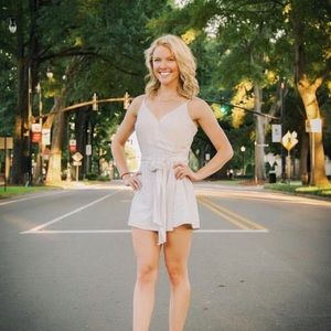 Gianni Bini Pink, Purple, and White Striped Wrap Waist Short Romper